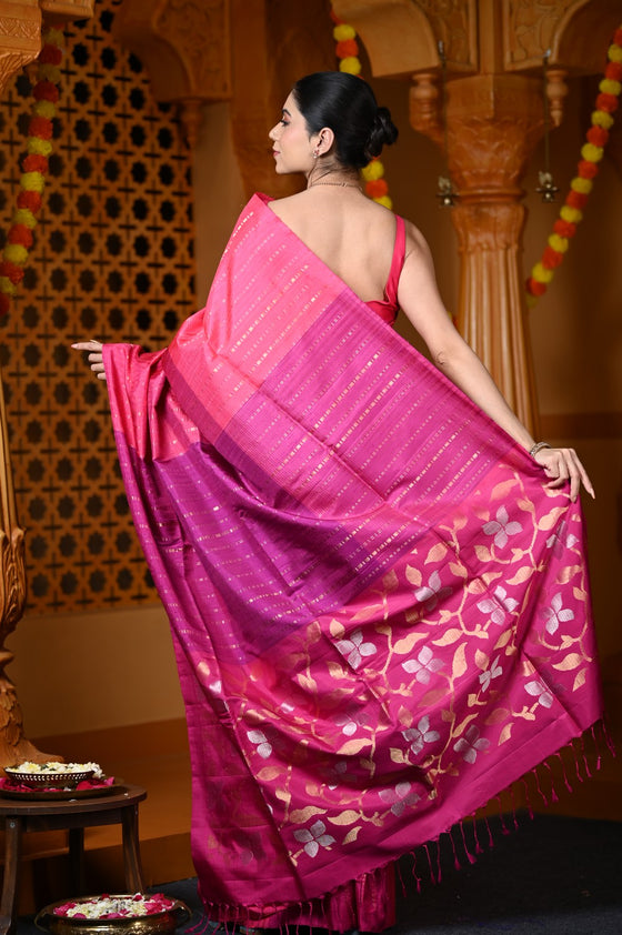 Durva Premium ~ Handloom Pure Soft Silk Saree in Flamingo Pink (Limited Edition)