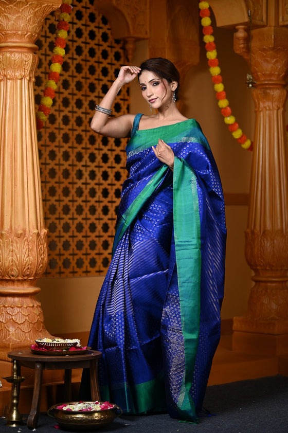 Durva Premium ~ Handloom Pure Soft Silk Brocade Saree in Ocean Blue (Limited Edition)