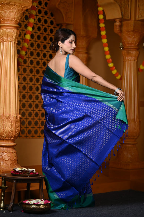 Durva Premium ~ Handloom Pure Soft Silk Brocade Saree in Ocean Blue (Limited Edition)