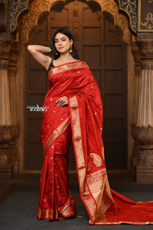  Parampara Premium Chandrakor~ Revival Oldest Pallu with Meena Work - Pure Silk Paithani in Maroon with Rare Meenakari Tawa Pallu