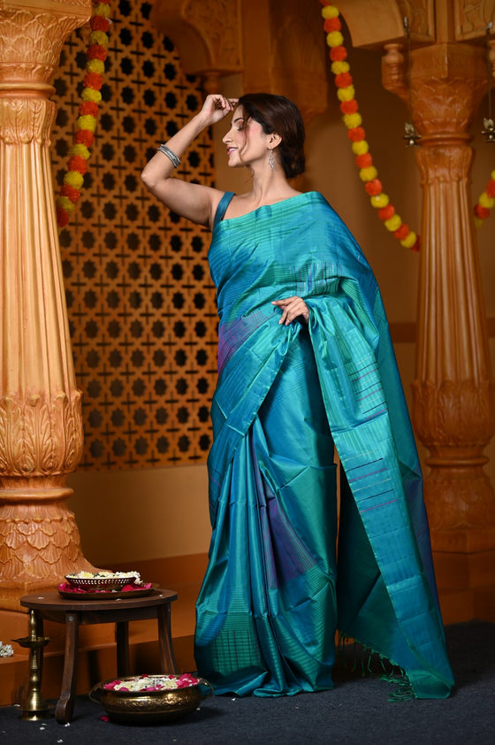 Durva Premium ~ Handloom Pure Soft Silk Saree in Sapphire Blue (Limited Edition)