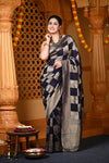 Durva Premium~ Viscose Hand-dyed Rangkaath Saree in Checkerds Black Gold