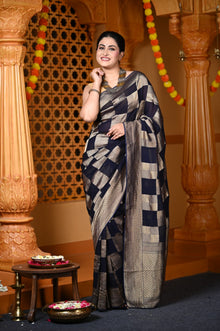  Durva Premium~ Viscose Hand-dyed Rangkaath Saree in Checkerds Black Gold