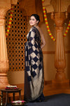 Durva Premium~ Viscose Hand-dyed Rangkaath Saree in Checkerds Black Gold