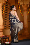 Durva Premium~ Viscose Hand-dyed Rangkaath Saree in Checkerds Black Gold