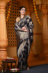 Durva Premium~ Viscose Hand-dyed Rangkaath Saree in Checkerds Black Gold