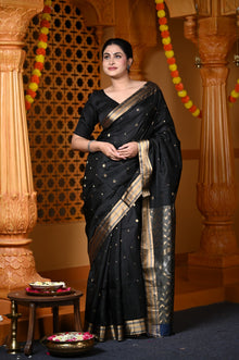  Durva Premium ~ Handloom Pure Soft Silk Saree in Black (Limited Edition)