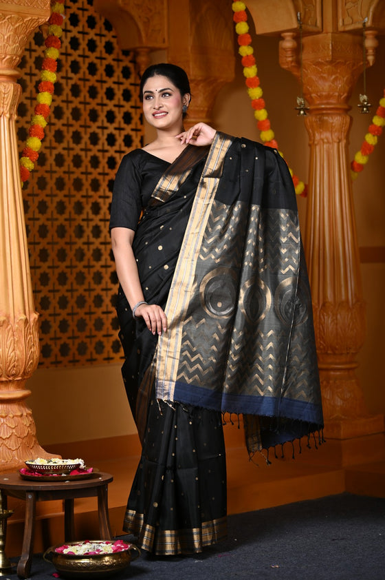 Durva Premium ~ Handloom Pure Soft Silk Saree in Black (Limited Edition)