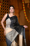 Durva Premium ~ Handloom Pure Soft Silk Saree in Black Grey (Limited Edition)