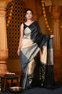  Durva Premium ~ Handloom Pure Soft Silk Saree in Black Grey (Limited Edition)