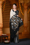 Durva Premium ~ Handloom Pure Soft Silk Saree in Black Grey (Limited Edition)