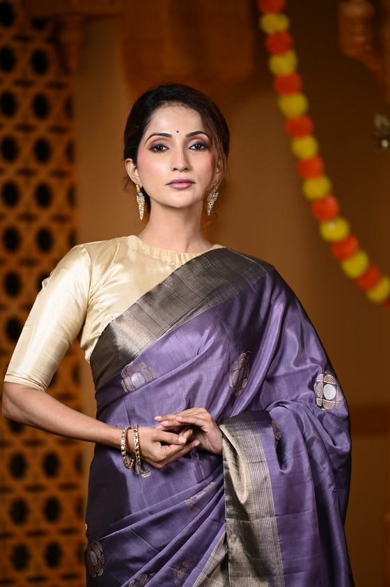 Durva Premium ~ Handloom Pure Soft Silk Saree in Purple Green (Limited Edition)