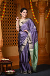 Durva Premium ~ Handloom Pure Soft Silk Saree in Purple Green (Limited Edition)