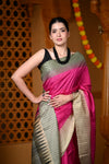 Durva Premium ~ Handloom Pure Soft Silk Saree in Magenta Pink (Limited Edition)