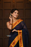 Parampara ~ Pure Cotton Saree in Regal Dark Blue with Zari Border & Pallu