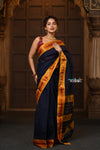 Parampara ~ Pure Cotton Saree in Regal Dark Blue with Zari Border & Pallu