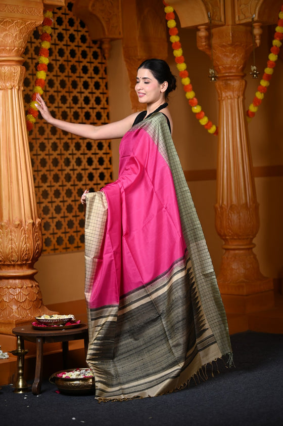 Durva Premium ~ Handloom Pure Soft Silk Saree in Magenta Pink (Limited Edition)