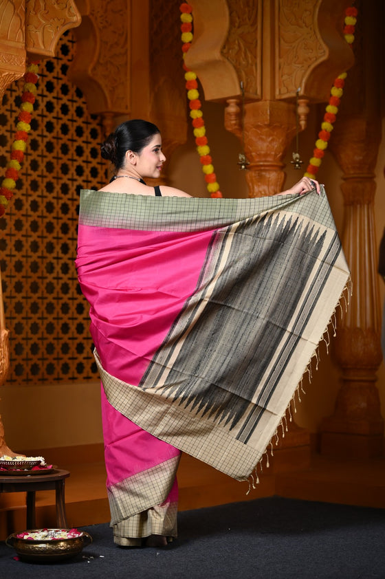 Durva Premium ~ Handloom Pure Soft Silk Saree in Magenta Pink (Limited Edition)