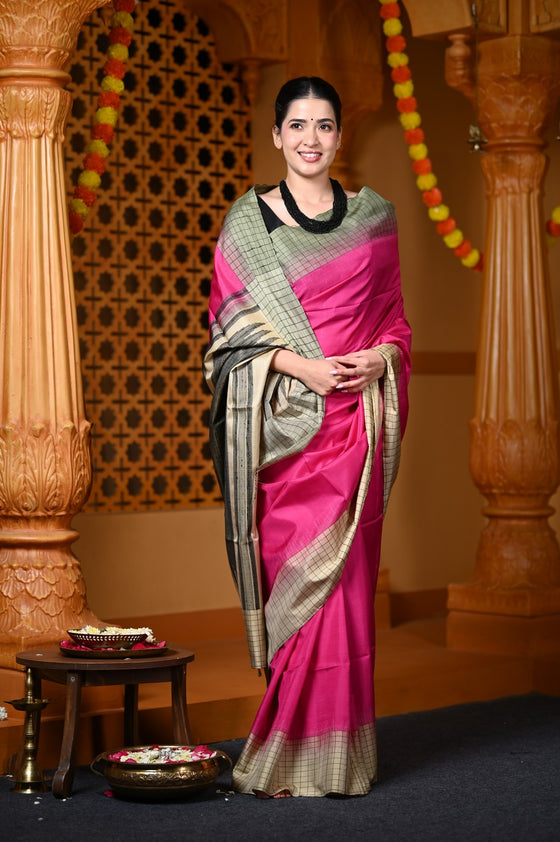 Durva Premium ~ Handloom Pure Soft Silk Saree in Magenta Pink (Limited Edition)