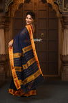 Parampara ~ Pure Cotton Saree in Regal Dark Blue with Zari Border & Pallu