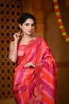Durva Premium ~ Viscose Hand-dyed Rangkaath Saree with Cut Work Border in Shades of Pink and Orange