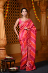 Durva Premium ~ Viscose Hand-dyed Rangkaath Saree with Cut Work Border in Shades of Pink and Orange