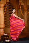 Durva Premium ~ Viscose Hand-dyed Rangkaath Saree with Cut Work Border in Shades of Pink and Orange