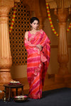 Durva Premium ~ Viscose Hand-dyed Rangkaath Saree with Cut Work Border in Shades of Pink and Orange