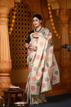 Durva Premium ~ Handloom Pure Soft Silk Saree in Ivory with Black Red Polkas (Limited Edition)