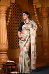 Durva Premium ~ Handloom Pure Soft Silk Saree in Ivory with Black Red Polkas (Limited Edition)