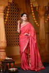 Durva Premium~ Viscose Hand-dyed Rangkaath Saree in Checks Orange Pink