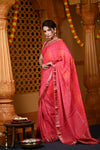 Durva Premium~ Viscose Hand-dyed Rangkaath Saree in Checks Orange Pink