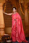 Durva Premium~ Viscose Hand-dyed Rangkaath Saree in Checks Orange Pink