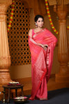 Durva Premium~ Viscose Hand-dyed Rangkaath Saree in Checks Orange Pink
