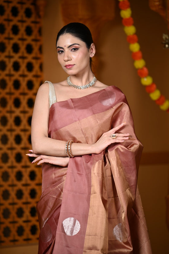 Durva Premium ~ Handloom Pure Soft Silk Tissue Saree in Slaked Brown (Designer Limited Edition)