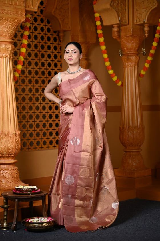 Durva Premium ~ Handloom Pure Soft Silk Tissue Saree in Slaked Brown (Designer Limited Edition)