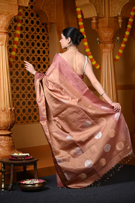 Durva Premium ~ Handloom Pure Soft Silk Tissue Saree in Slaked Brown (Designer Limited Edition)