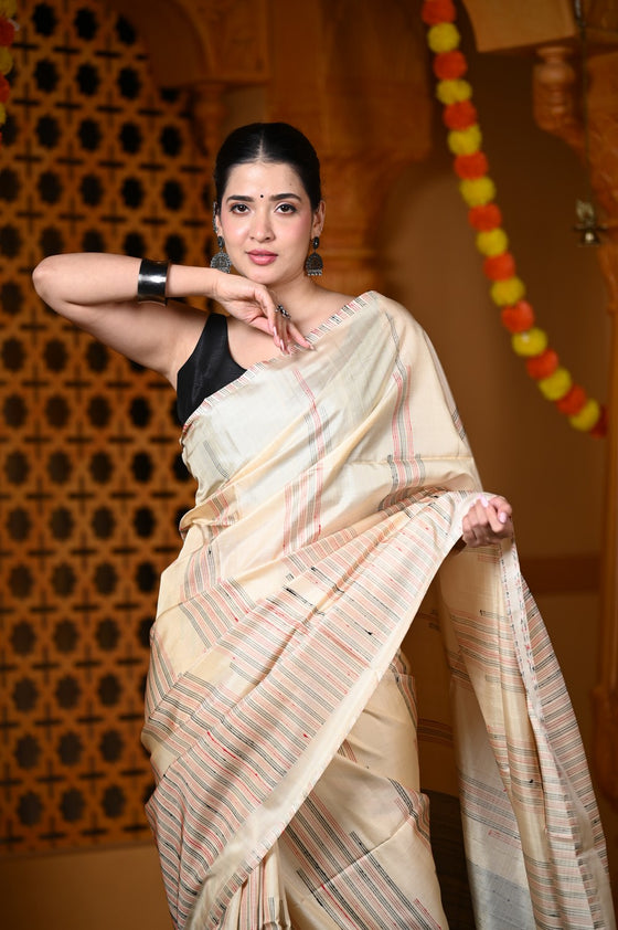 Durva Premium ~ Handloom Pure Soft Silk Saree in Ivory (Limited Edition)