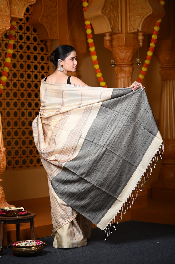 Durva Premium ~ Handloom Pure Soft Silk Saree in Ivory (Limited Edition)