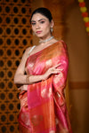 Durva Premium~ Viscose Hand-dyed Rangkaath Saree in Shades of Pink and Orange