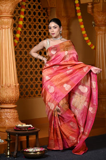  Durva Premium~ Viscose Hand-dyed Rangkaath Saree in Shades of Pink and Orange