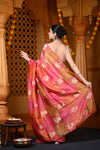 Durva Premium~ Viscose Hand-dyed Rangkaath Saree in Shades of Pink and Orange