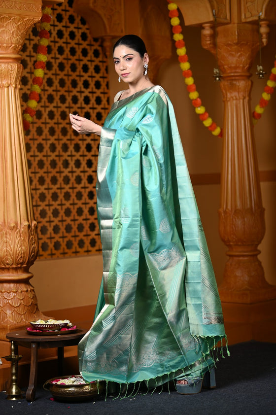 Durva Premium ~ Limited Edition Top Quality Pure Mulberry Silk Handloom Saree Sea Green