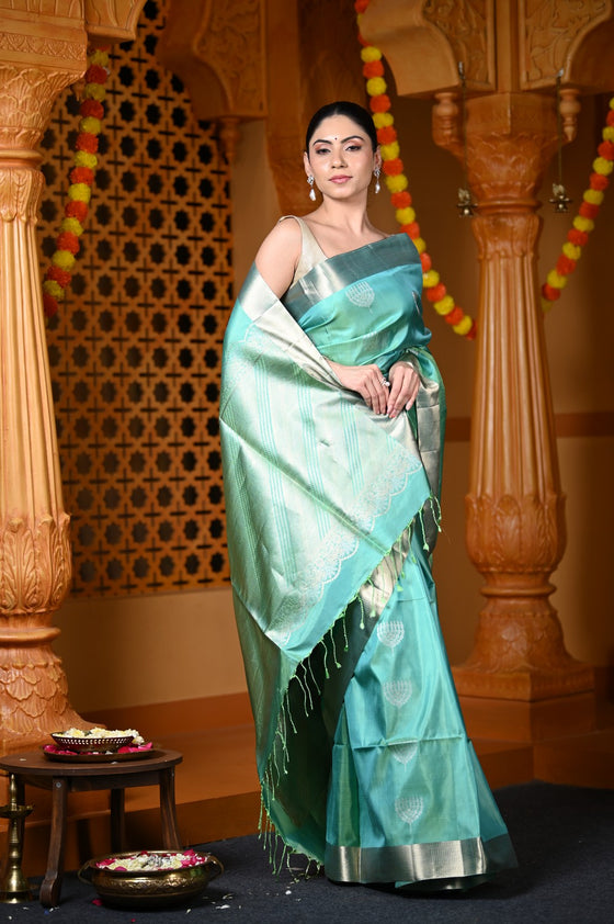Durva Premium ~ Limited Edition Top Quality Pure Mulberry Silk Handloom Saree Sea Green