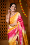 Durva Premium ~ Viscose Hand-dyed Saree in Monochrome Yellow Bright Pink
