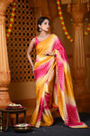 Durva Premium ~ Viscose Hand-dyed Saree in Monochrome Yellow Bright Pink
