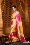 Durva Premium ~ Viscose Hand-dyed Saree in Monochrome Yellow Bright Pink