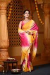 Durva Premium ~ Viscose Hand-dyed Saree in Monochrome Yellow Bright Pink