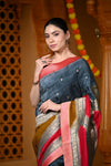 Durva Premium~ Viscose Hand-dyed Rangkaath Saree in Shades of Grey and Red