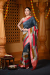 Durva Premium~ Viscose Hand-dyed Rangkaath Saree in Shades of Grey and Red